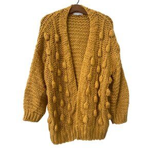 Favlux Cardigan Sweater Size Medium Bobble Knit Open Front Mustard Yellow Comfy